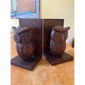 World Market  set of 2 Carved Wooden Owl Bookends- Read